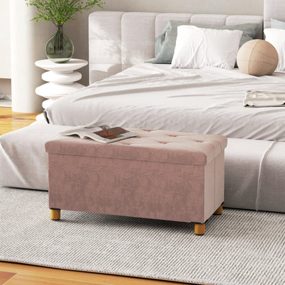 Storage Bench, End of Bed, Foldable, 76 x 38 x 38 cm, volume 67 L, weight capacity 120 kg, with lid, for bedroom, hallway, living room, pink