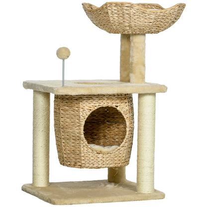 Small Cat Scratching Post, 74 cm Cat Tree with Cat Cave, Play Ball, Indoor Climbing Tower with Bed, Scratching Furniture for Cats up to 5 kg, Beige