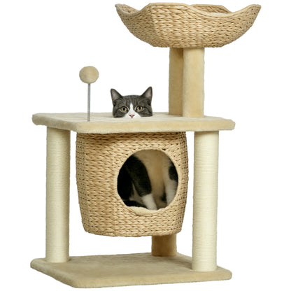 Small Cat Scratching Post, 74 cm Cat Tree with Cat Cave, Play Ball, Indoor Climbing Tower with Bed, Scratching Furniture for Cats up to 5 kg, Beige