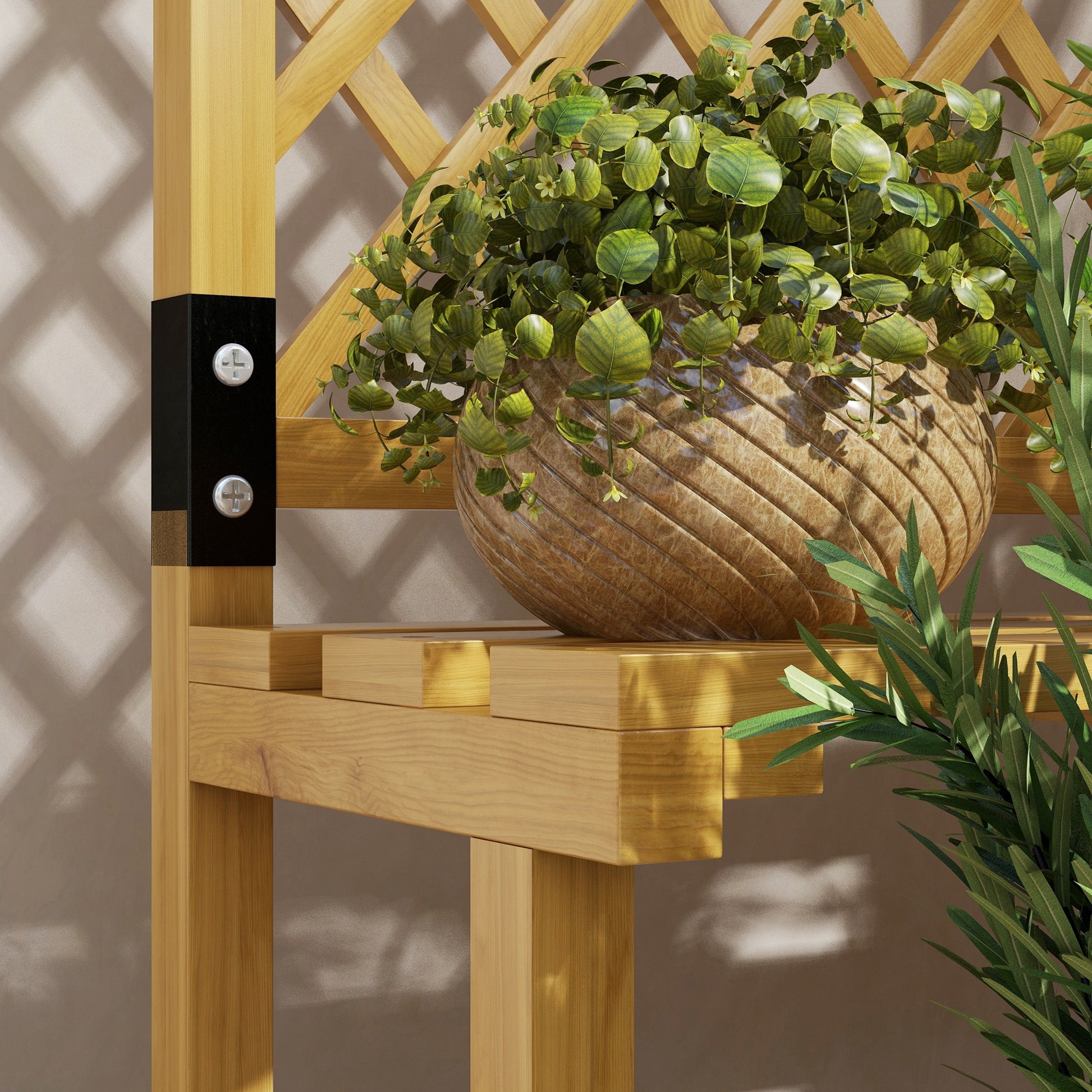2-Tier Plant Stand with Trellis, 166 cm High Flower Stand for Indoor Outdoor, Wooden Plant Rack, Multi-tier Flower Stand, Flower Stairs for Living Room, Garden Balcony Decor, Yellow