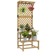 2-Tier Plant Stand with Trellis, 166 cm High Flower Stand for Indoor Outdoor, Wooden Plant Rack, Multi-tier Flower Stand, Flower Stairs for Living Room, Garden Balcony Decor, Yellow
