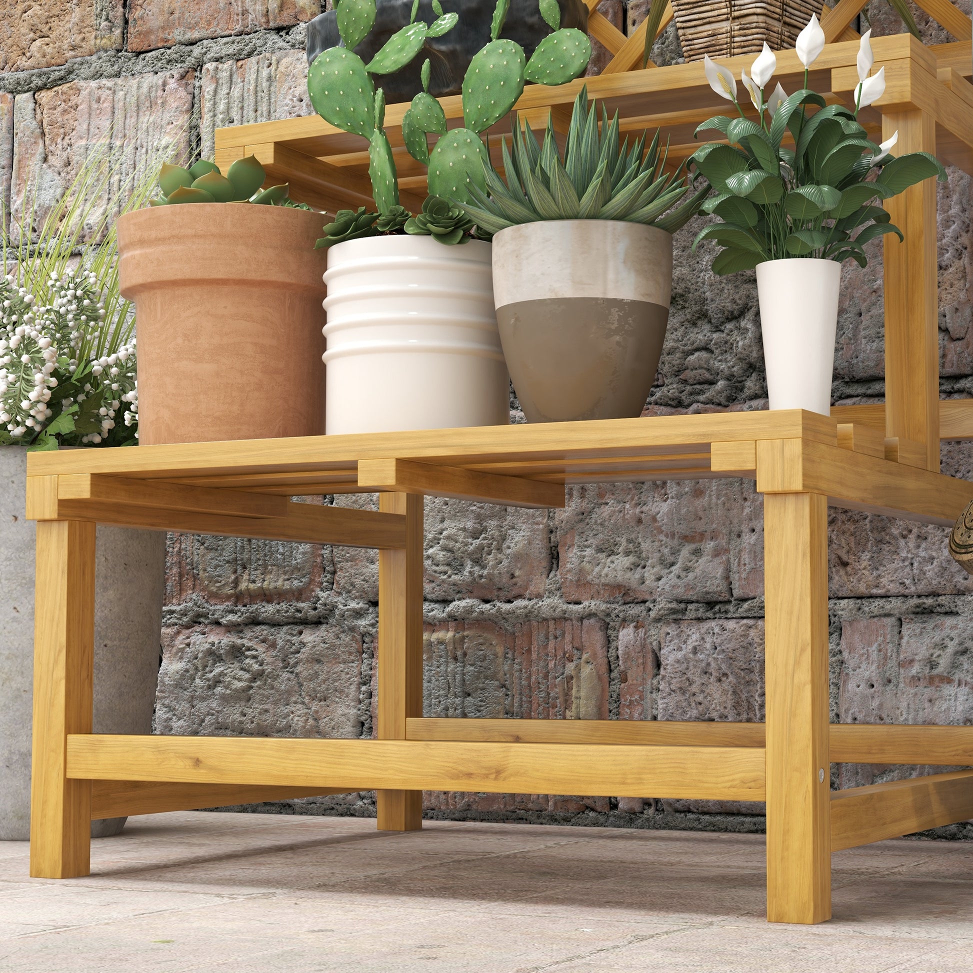2-Tier Plant Stand with Trellis, 166 cm High Flower Stand for Indoor Outdoor, Wooden Plant Rack, Multi-tier Flower Stand, Flower Stairs for Living Room, Garden Balcony Decor, Yellow