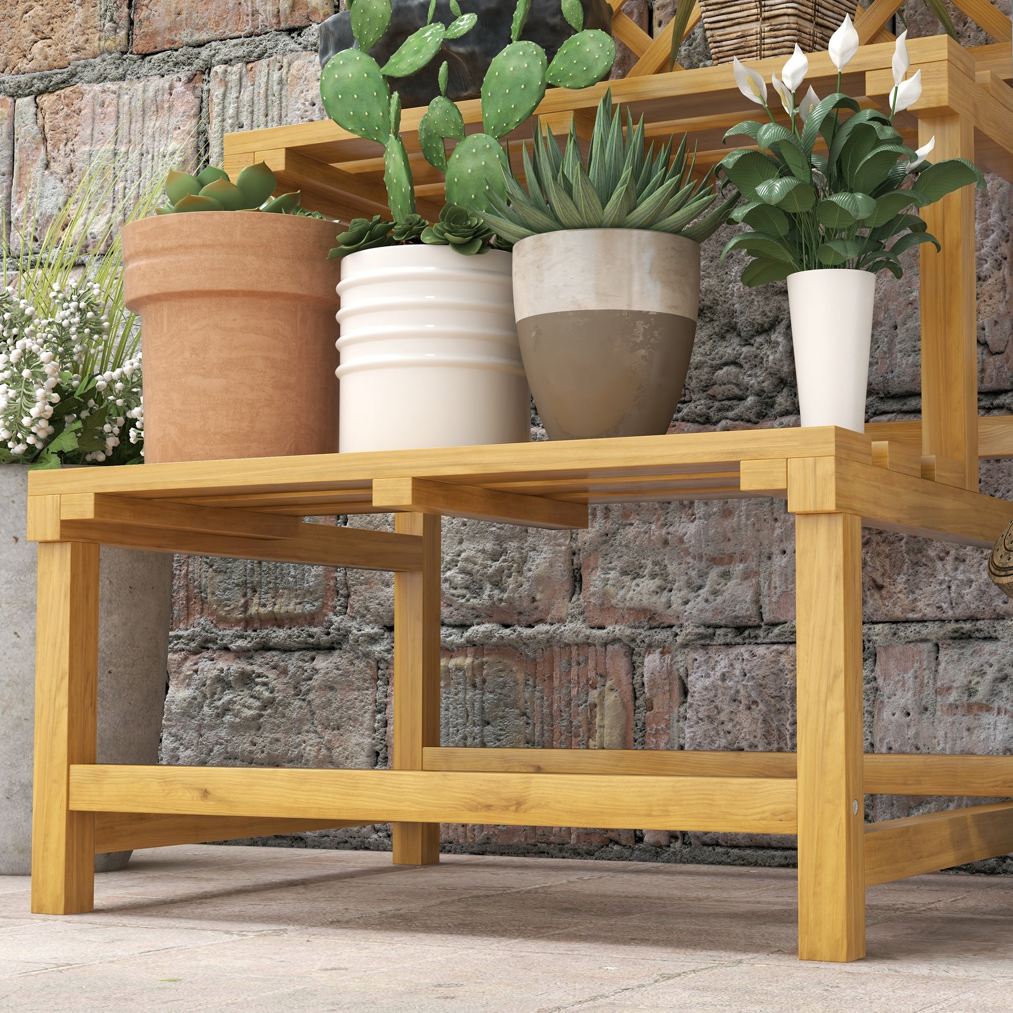 2-Tier Plant Stand with Trellis, 166 cm High Flower Stand for Indoor Outdoor, Wooden Plant Rack, Multi-tier Flower Stand, Flower Stairs for Living Room, Garden Balcony Decor, Yellow