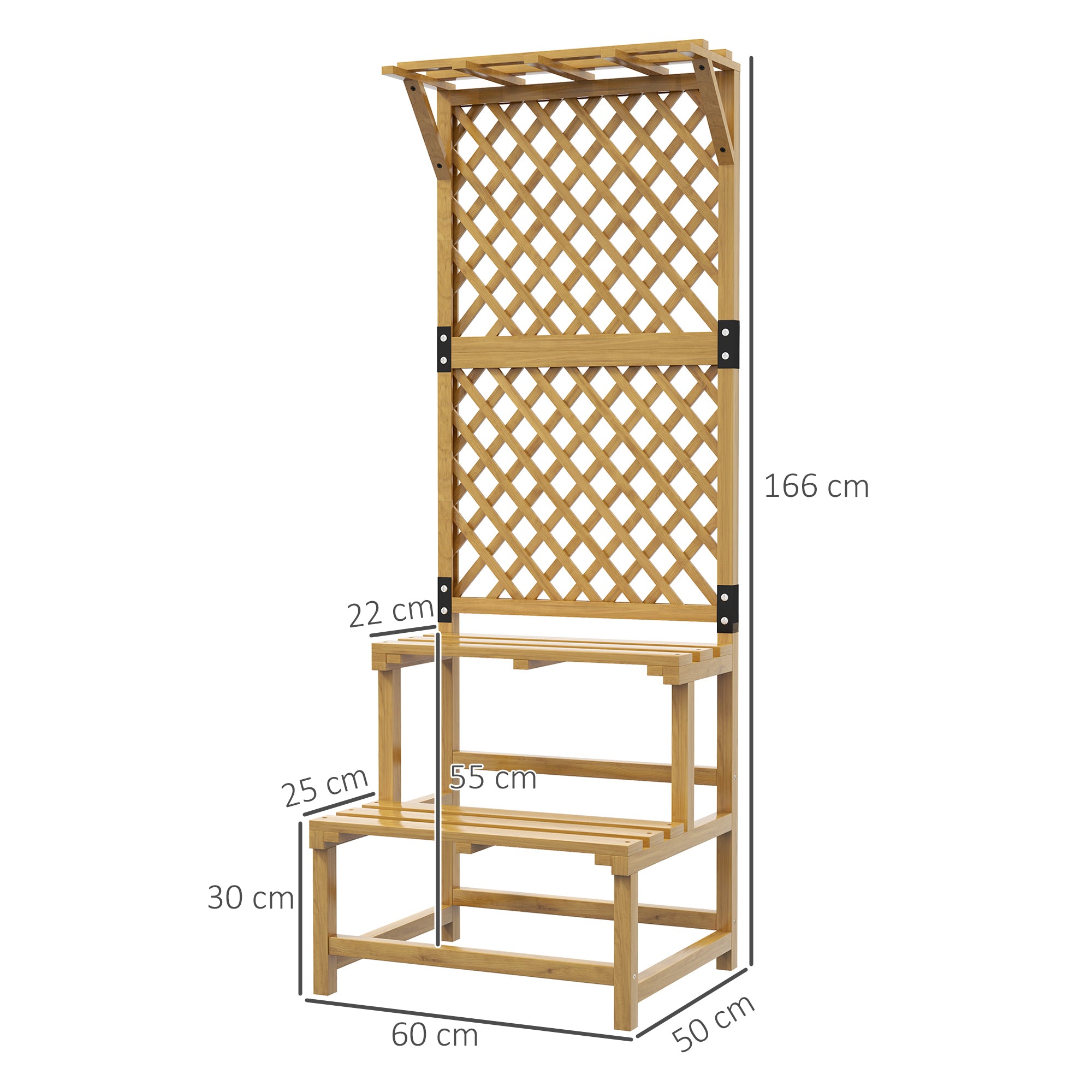 2-Tier Plant Stand with Trellis, 166 cm High Flower Stand for Indoor Outdoor, Wooden Plant Rack, Multi-tier Flower Stand, Flower Stairs for Living Room, Garden Balcony Decor, Yellow