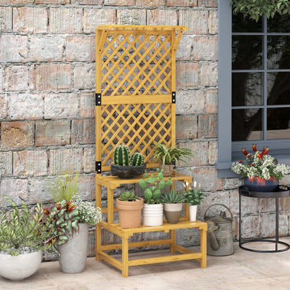 2-Tier Plant Stand with Trellis, 166 cm High Flower Stand for Indoor Outdoor, Wooden Plant Rack, Multi-tier Flower Stand, Flower Stairs for Living Room, Garden Balcony Decor, Yellow