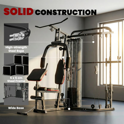 SPORTNOW Multi-Station Home Gym with 143 lb Weight Stack, Smith Machine, Lat Pulldown, Adjustable Preacher Bench & Leg Trainer — Supports up to 265 lb