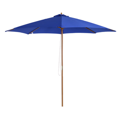 Sun Umbrella Ø 300 cm, Sun Umbrella with UV Protection Balcony Umbrella made of Wood Beach Umbrella Stable Market Umbrella Sun Protection for Beach Terrace Garden, Blue