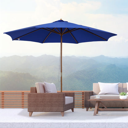 Sun Umbrella Ø 300 cm, Sun Umbrella with UV Protection Balcony Umbrella made of Wood Beach Umbrella Stable Market Umbrella Sun Protection for Beach Terrace Garden, Blue