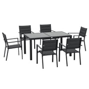 Outdoor Garden Furniture Set in Aluminum and Textilene Extendable Table 6 Stackable Chairs 6 People - Table Dimensions 150/210L x 90W x 75H cm Gray