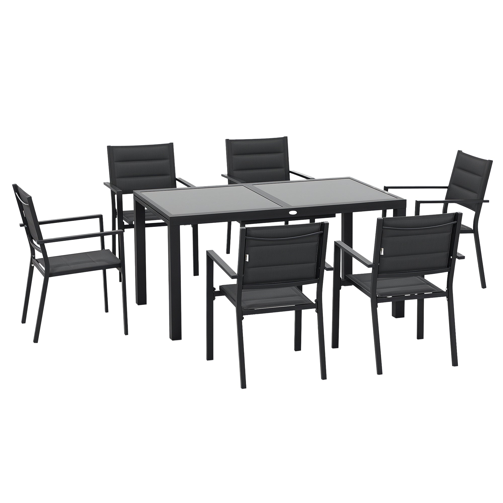 Outdoor Garden Furniture Set in Aluminum and Textilene Extendable Table 6 Stackable Chairs 6 People - Table Dimensions 150/210L x 90W x 75H cm Gray