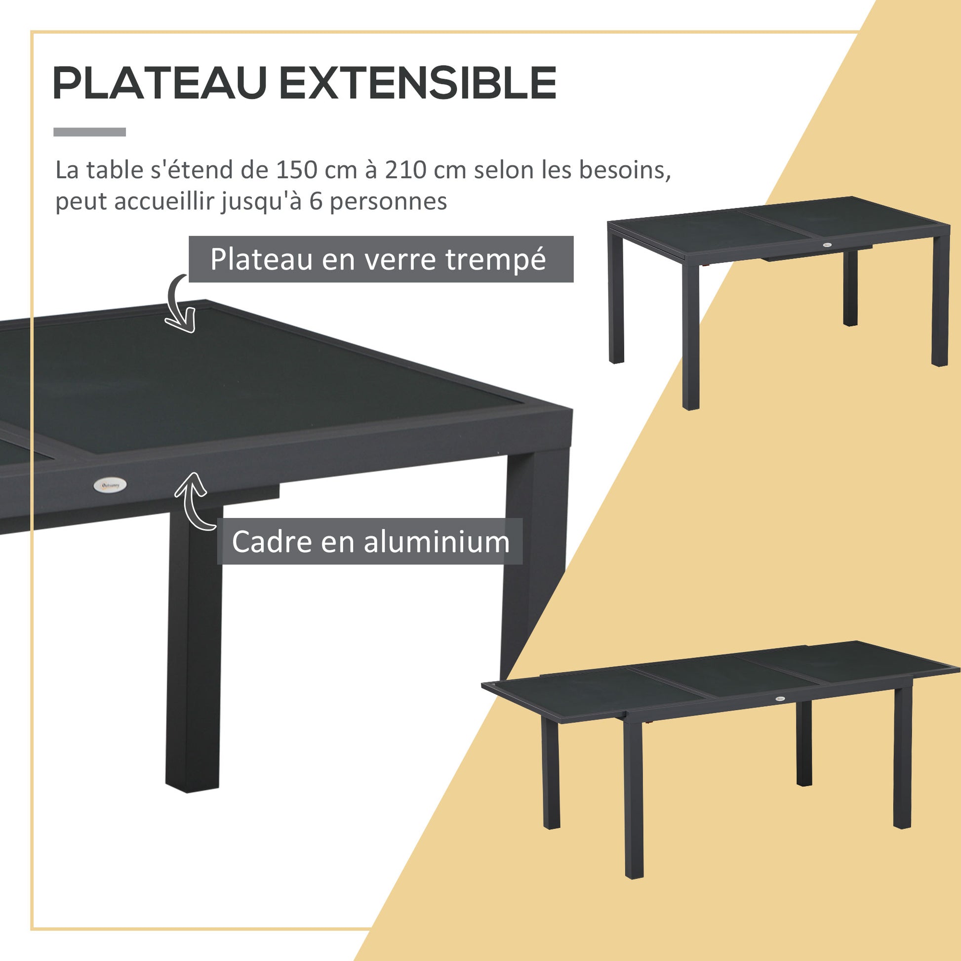 Outdoor Garden Furniture Set in Aluminum and Textilene Extendable Table 6 Stackable Chairs 6 People - Table Dimensions 150/210L x 90W x 75H cm Gray