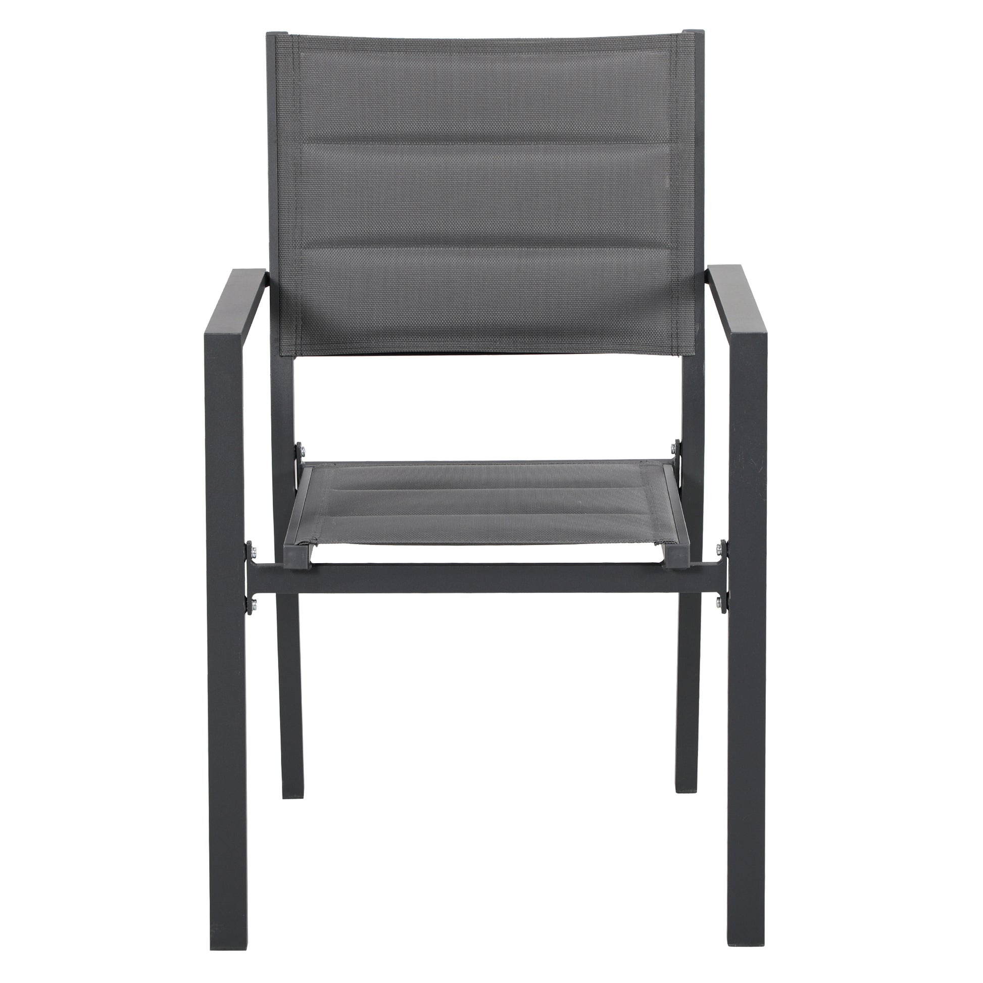 Outdoor Garden Furniture Set in Aluminum and Textilene Extendable Table 6 Stackable Chairs 6 People - Table Dimensions 150/210L x 90W x 75H cm Gray