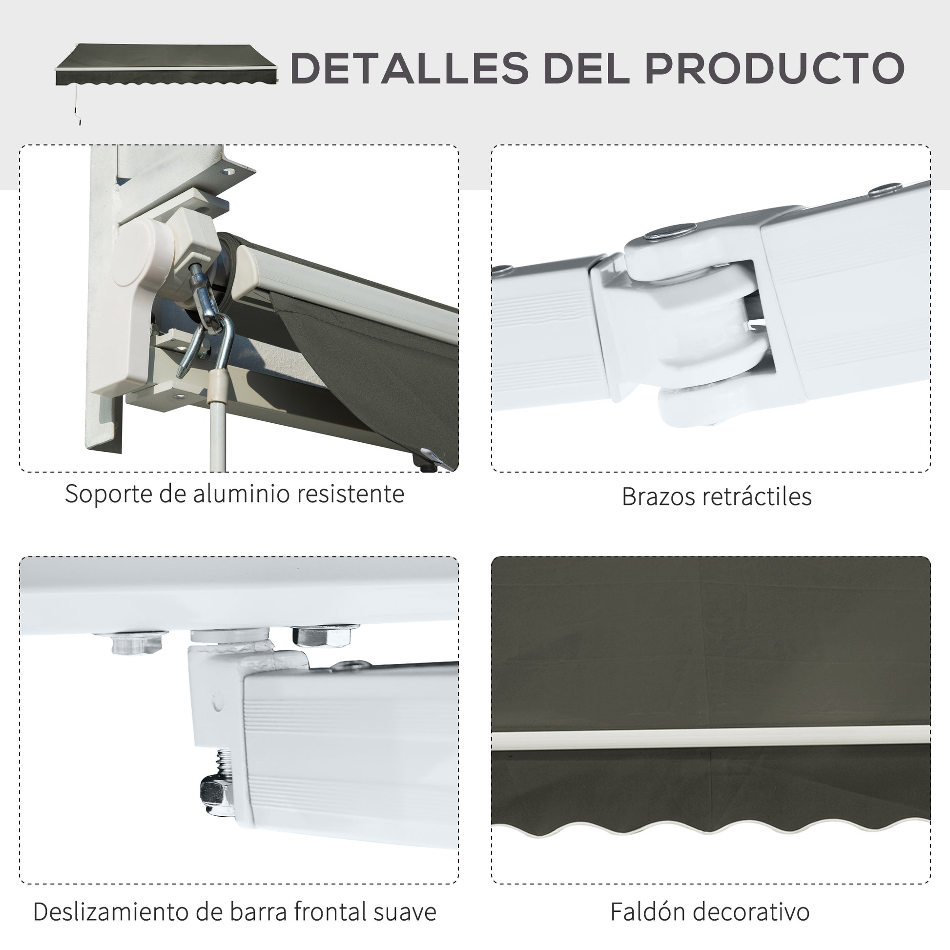 Manual Retractable Awning 350x250 cm Balcony Awning with Waterproof and Anti-UV Metal Crank Outdoor Roll-up Awning for Garden Terrace Windows Gray