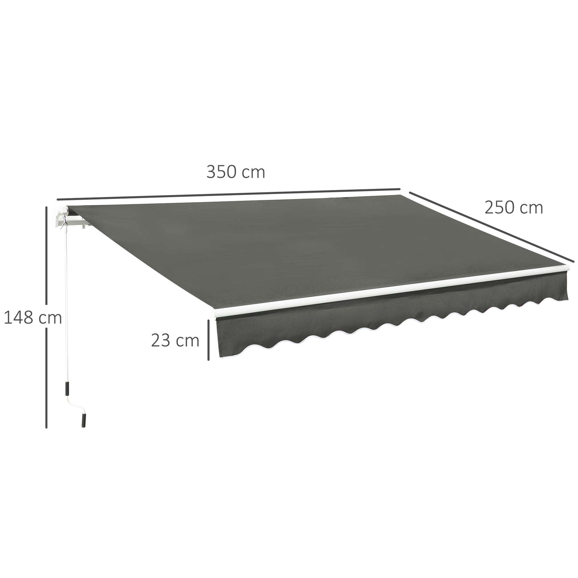 Manual Retractable Awning 350x250 cm Balcony Awning with Waterproof and Anti-UV Metal Crank Outdoor Roll-up Awning for Garden Terrace Windows Gray