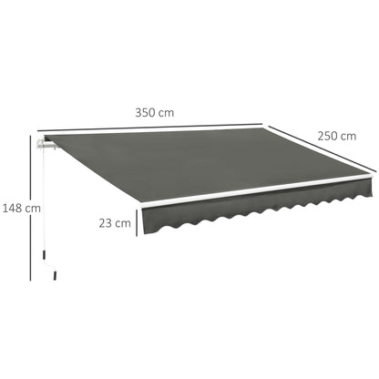 Manual Retractable Awning 350x250 cm Balcony Awning with Waterproof and Anti-UV Metal Crank Outdoor Roll-up Awning for Garden Terrace Windows Gray