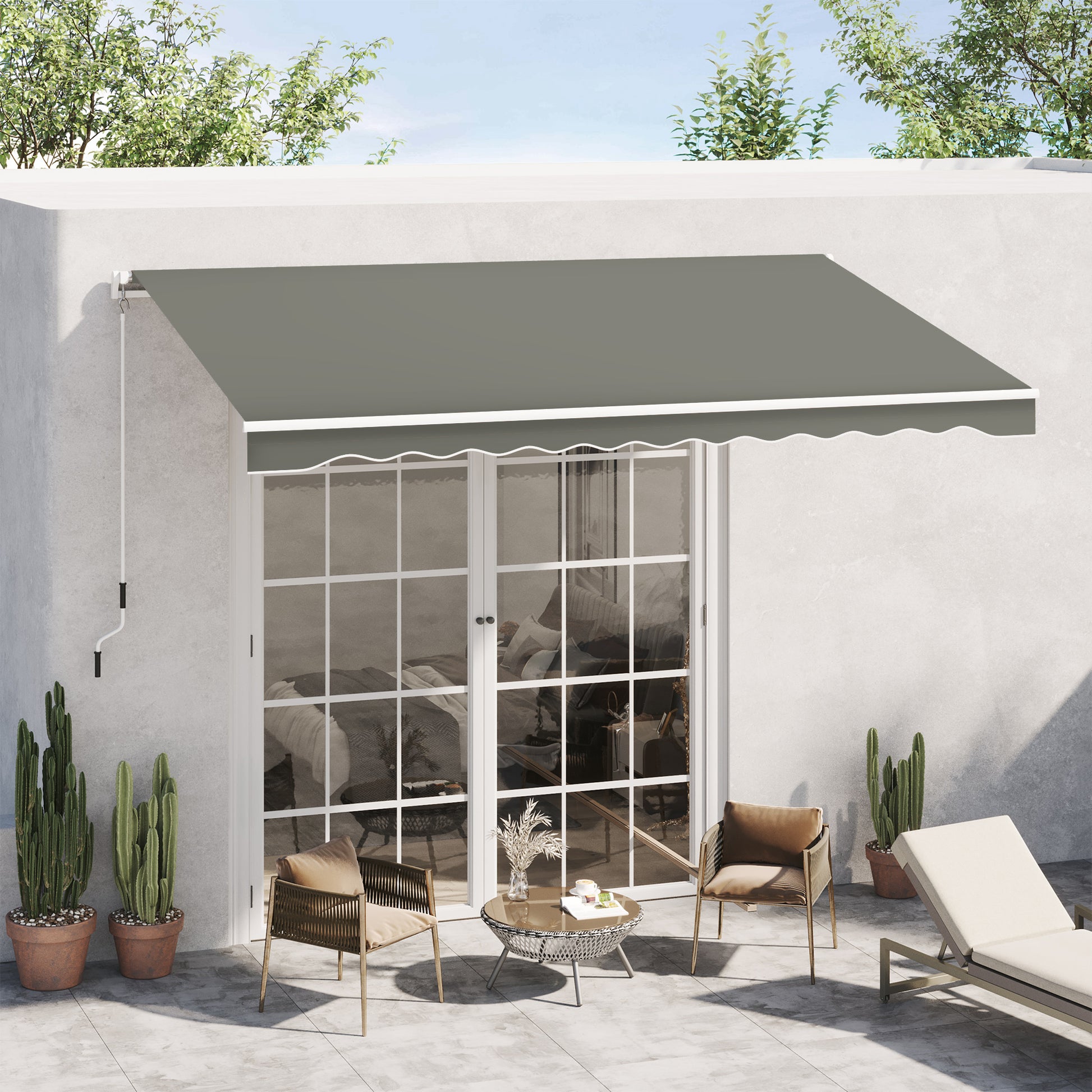 Manual Retractable Awning 350x250 cm Balcony Awning with Waterproof and Anti-UV Metal Crank Outdoor Roll-up Awning for Garden Terrace Windows Gray