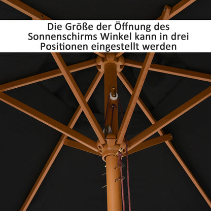 Umbrella Ø 250 cm, Umbrella with pulley mechanism Balcony Umbrella Beach Umbrella made of bamboo windproof Market Umbrella Sun protection for balcony terrace garden, Black