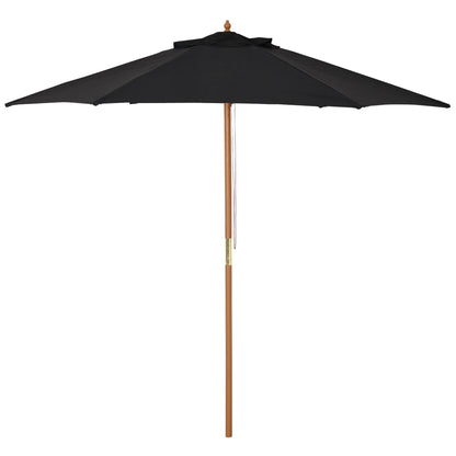 Umbrella Ø 250 cm, Umbrella with pulley mechanism Balcony Umbrella Beach Umbrella made of bamboo windproof Market Umbrella Sun protection for balcony terrace garden, Black