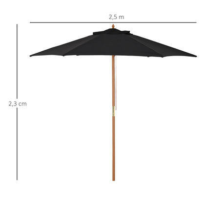 Umbrella Ø 250 cm, Umbrella with pulley mechanism Balcony Umbrella Beach Umbrella made of bamboo windproof Market Umbrella Sun protection for balcony terrace garden, Black