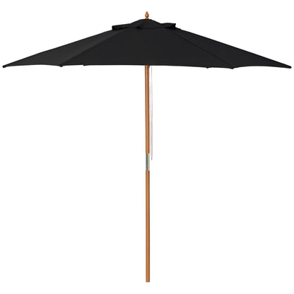 Umbrella Ø 250 cm, Umbrella with pulley mechanism Balcony Umbrella Beach Umbrella made of bamboo windproof Market Umbrella Sun protection for balcony terrace garden, Black