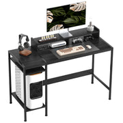 PC Desk with Reversible Shelves, Computer Desk with Monitor Stand and 2 Adjustable Shelves, Modern Wood and Steel Desk, 120x48x85.5 cm, Black