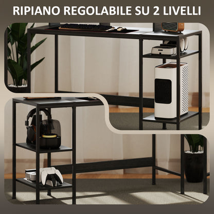 PC Desk with Reversible Shelves, Computer Desk with Monitor Stand and 2 Adjustable Shelves, Modern Wood and Steel Desk, 120x48x85.5 cm, Black