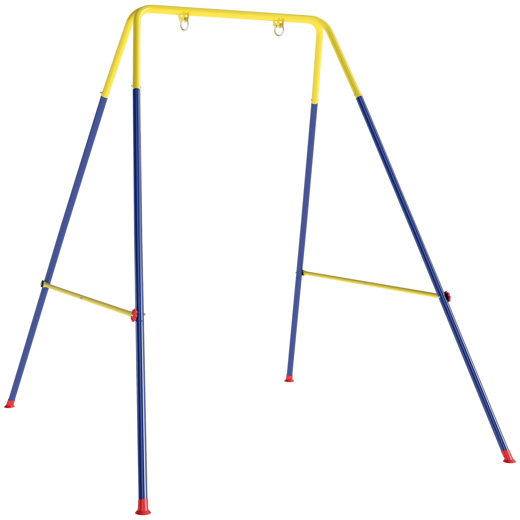 Folding Children's Swing Frame — Metal A-Frame for 1 Swing, 2 Hooks, 4 Stakes, Weather-Resistant, 110 lb Capacity, Indoor/Outdoor, 128 x 155 x 157 cm (50.4 x 61.0 x 61.8 in), Blue