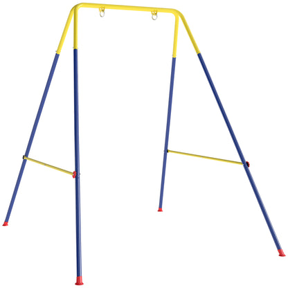Folding Children's Swing Frame — Metal A-Frame for 1 Swing, 2 Hooks, 4 Stakes, Weather-Resistant, 110 lb Capacity, Indoor/Outdoor, 128 x 155 x 157 cm (50.4 x 61.0 x 61.8 in), Blue