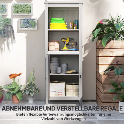 Garden Cabinet Wood, Weatherproof Tool Shed 60x60x160cm, Tool Shed with Door, Adjustable Shelves, Lockable Tool Cabinet, Garden Shed for Garden, Patio, Backyard, Light Grey