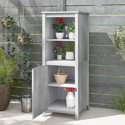 Garden Cabinet Wood, Weatherproof Tool Shed 60x60x160cm, Tool Shed with Door, Adjustable Shelves, Lockable Tool Cabinet, Garden Shed for Garden, Patio, Backyard, Light Grey