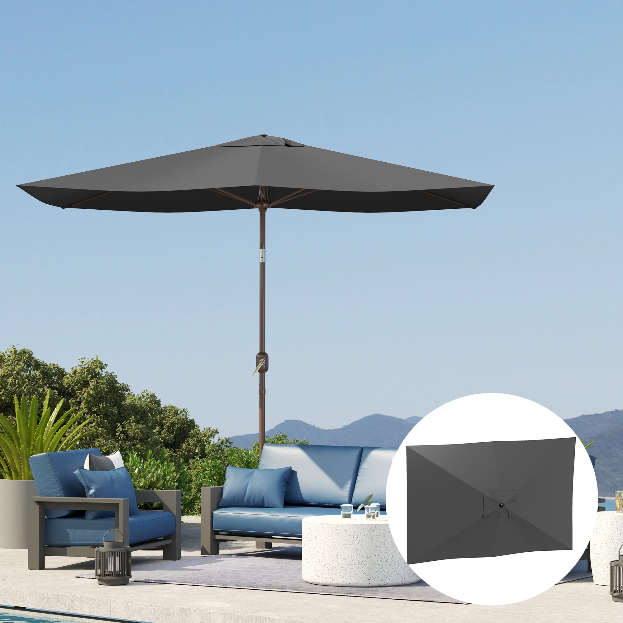 Replacement Cover for Rectangular Sun Umbrella 3x2 m with Ventilation Opening on Top, Umbrella Cover made of 180 g/m² Polyester, UV Protection 50+, Dark Gray