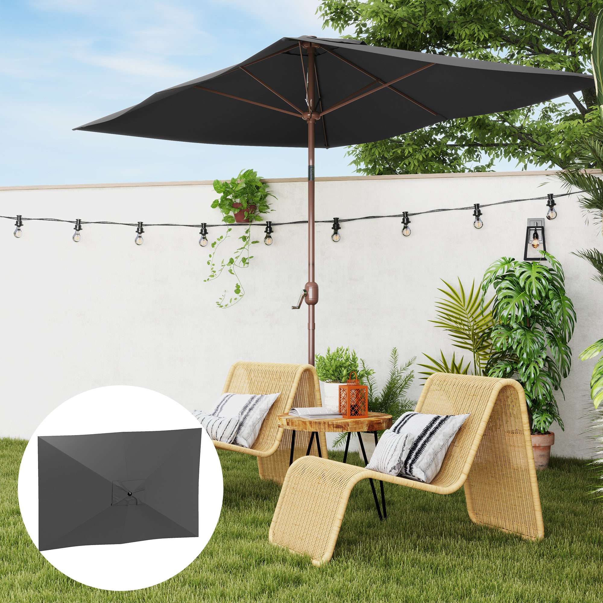 Replacement Cover for Rectangular Sun Umbrella 3x2 m with Ventilation Opening on Top, Umbrella Cover made of 180 g/m² Polyester, UV Protection 50+, Dark Gray