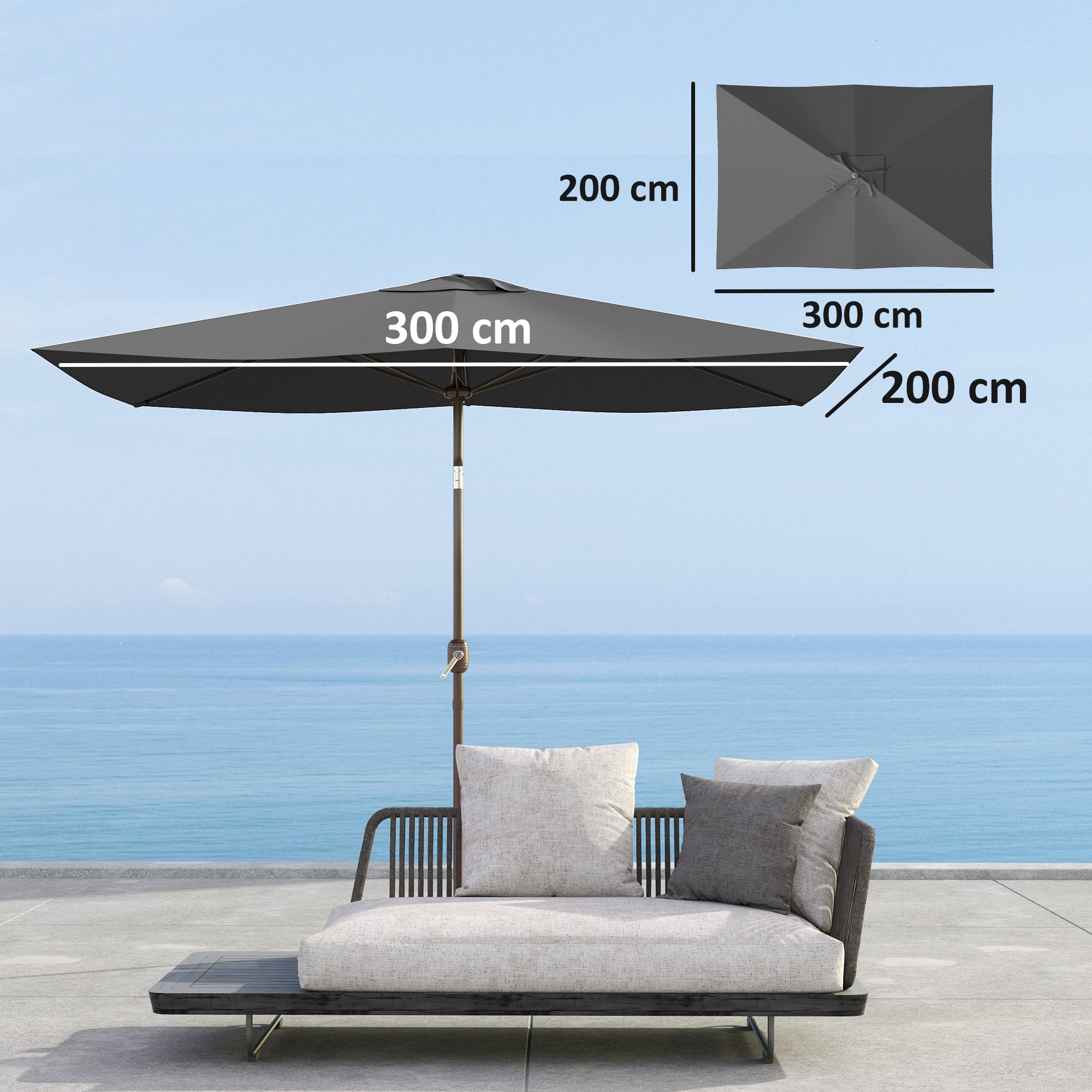Replacement Cover for Rectangular Sun Umbrella 3x2 m with Ventilation Opening on Top, Umbrella Cover made of 180 g/m² Polyester, UV Protection 50+, Dark Gray