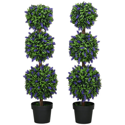 Set of 2 Large Artificial Lavender Trees 110 cm Artificial Plants, Plastic Artificial Plants in Pots, UV Resistant Artificial Flowers with 3 Balls for Living Room Bedroom Office Garden