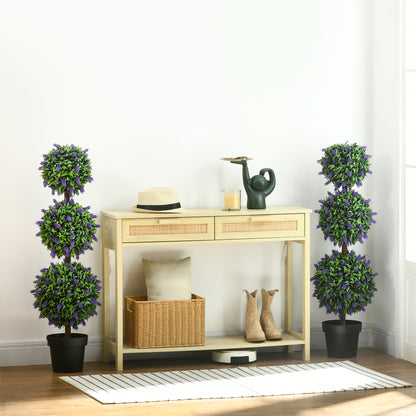 Set of 2 Large Artificial Lavender Trees 110 cm Artificial Plants, Plastic Artificial Plants in Pots, UV Resistant Artificial Flowers with 3 Balls for Living Room Bedroom Office Garden