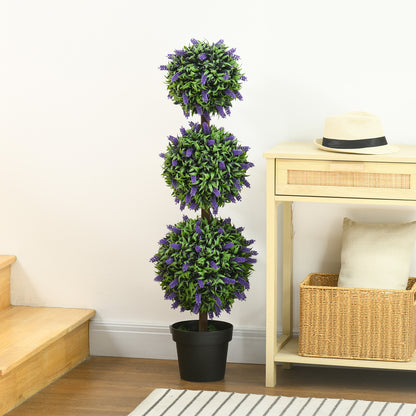 Set of 2 Large Artificial Lavender Trees 110 cm Artificial Plants, Plastic Artificial Plants in Pots, UV Resistant Artificial Flowers with 3 Balls for Living Room Bedroom Office Garden