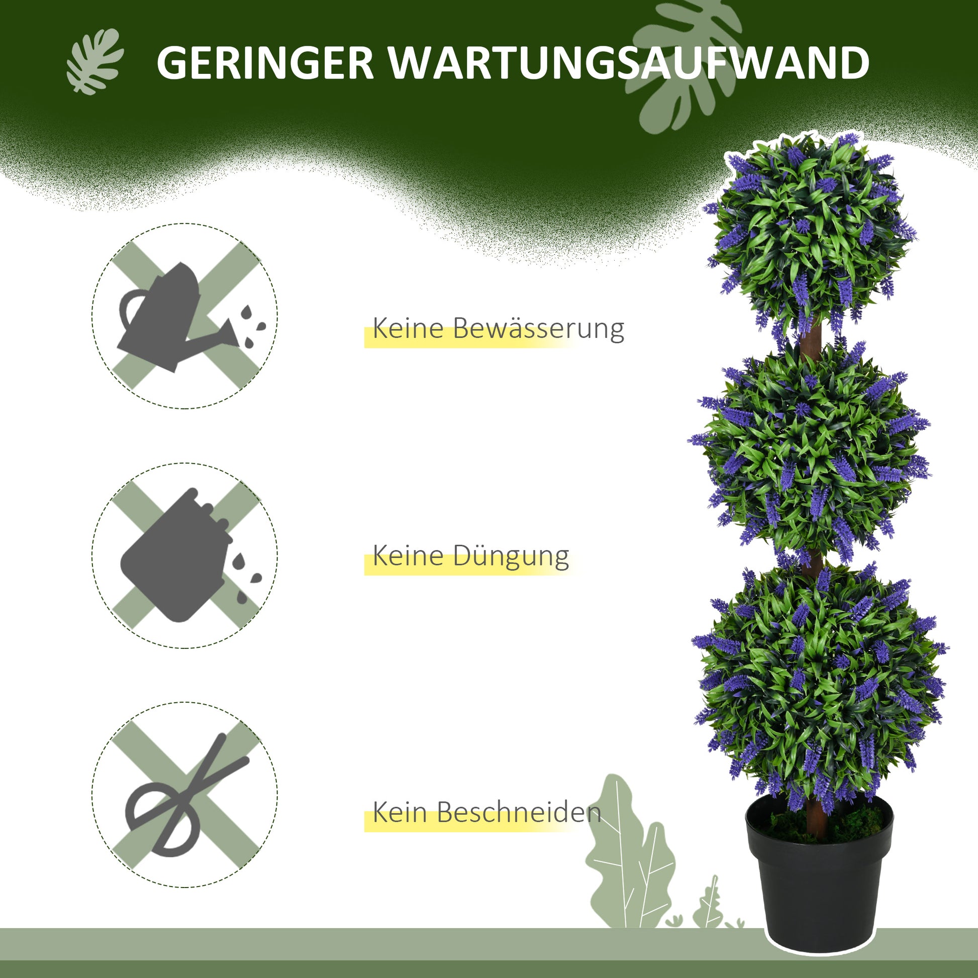 Set of 2 Large Artificial Lavender Trees 110 cm Artificial Plants, Plastic Artificial Plants in Pots, UV Resistant Artificial Flowers with 3 Balls for Living Room Bedroom Office Garden