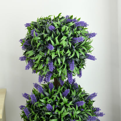 Set of 2 Large Artificial Lavender Trees 110 cm Artificial Plants, Plastic Artificial Plants in Pots, UV Resistant Artificial Flowers with 3 Balls for Living Room Bedroom Office Garden