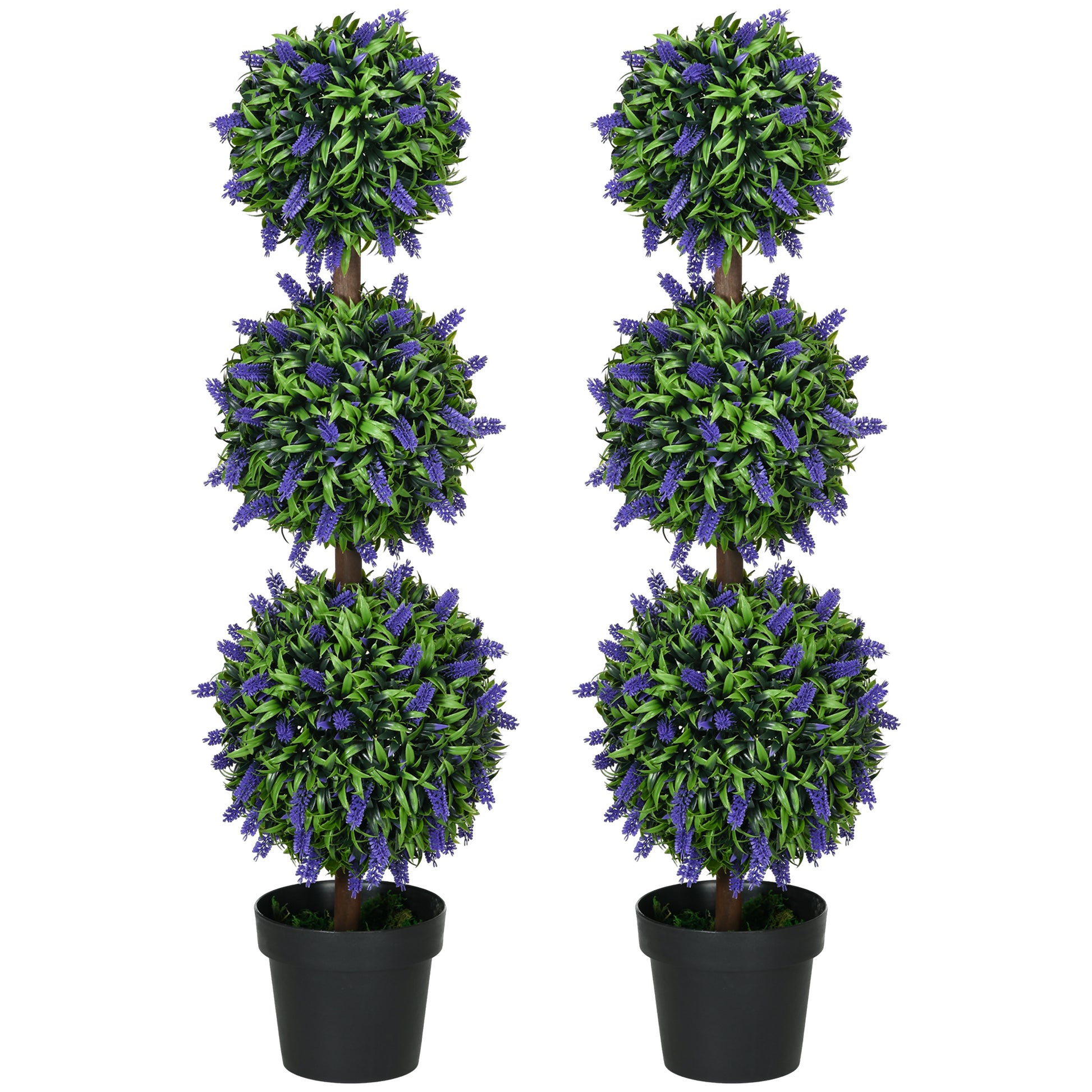 Set of 2 Large Artificial Lavender Trees 110 cm Artificial Plants, Plastic Artificial Plants in Pots, UV Resistant Artificial Flowers with 3 Balls for Living Room Bedroom Office Garden
