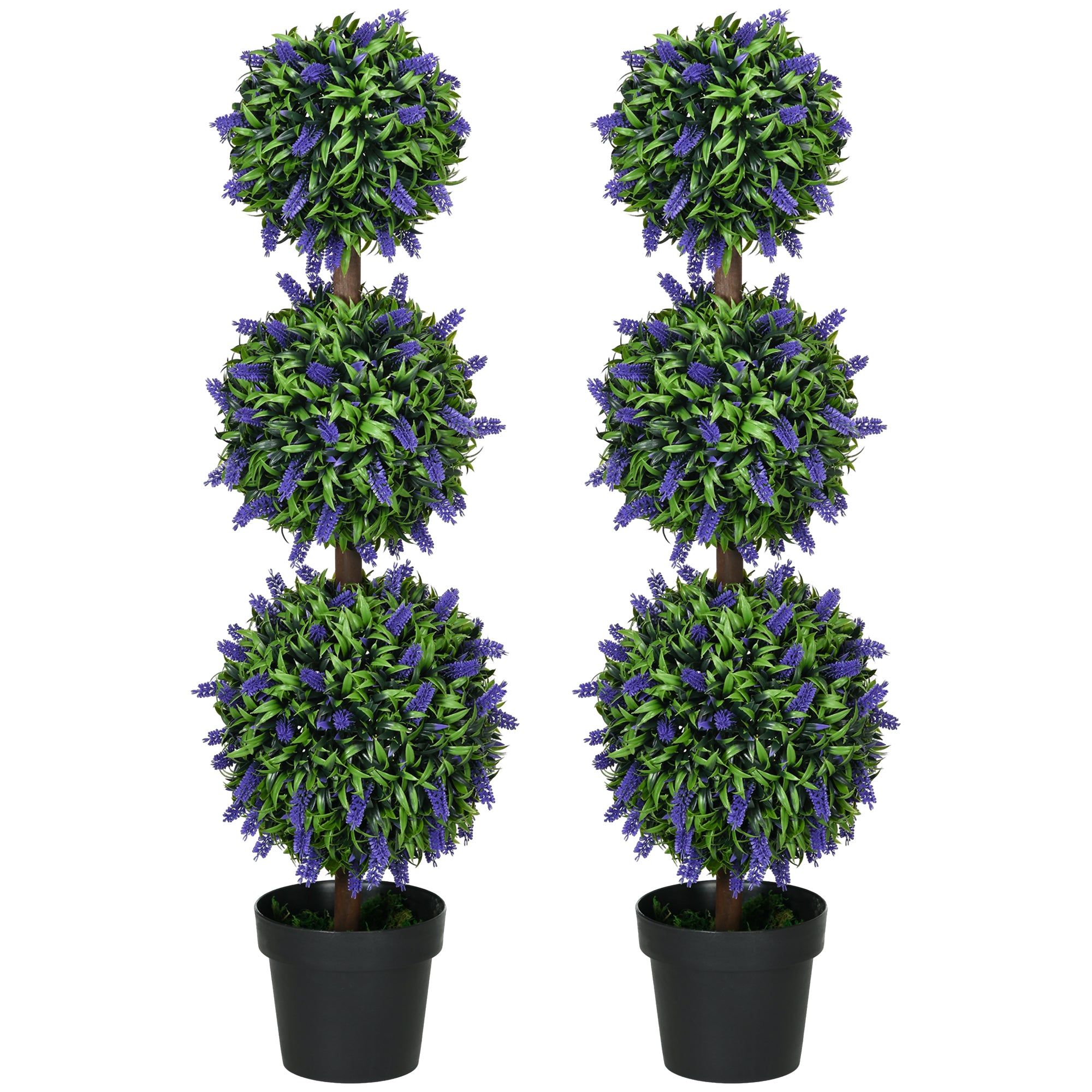 Set of 2 Large Artificial Lavender Trees 110 cm Artificial Plants, Plastic Artificial Plants in Pots, UV Resistant Artificial Flowers with 3 Balls for Living Room Bedroom Office Garden
