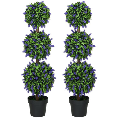 Set of 2 Large Artificial Lavender Trees 110 cm Artificial Plants, Plastic Artificial Plants in Pots, UV Resistant Artificial Flowers with 3 Balls for Living Room Bedroom Office Garden