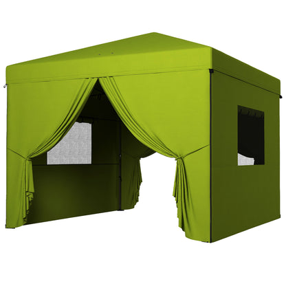 Pop-Up Foldable Tent 3x3 m Garden Gazebo with 4 Side Walls 2 Mesh Windows Adjustable Height Waterproof and Anti-UV Carrying Bag for Camping Parties Green
