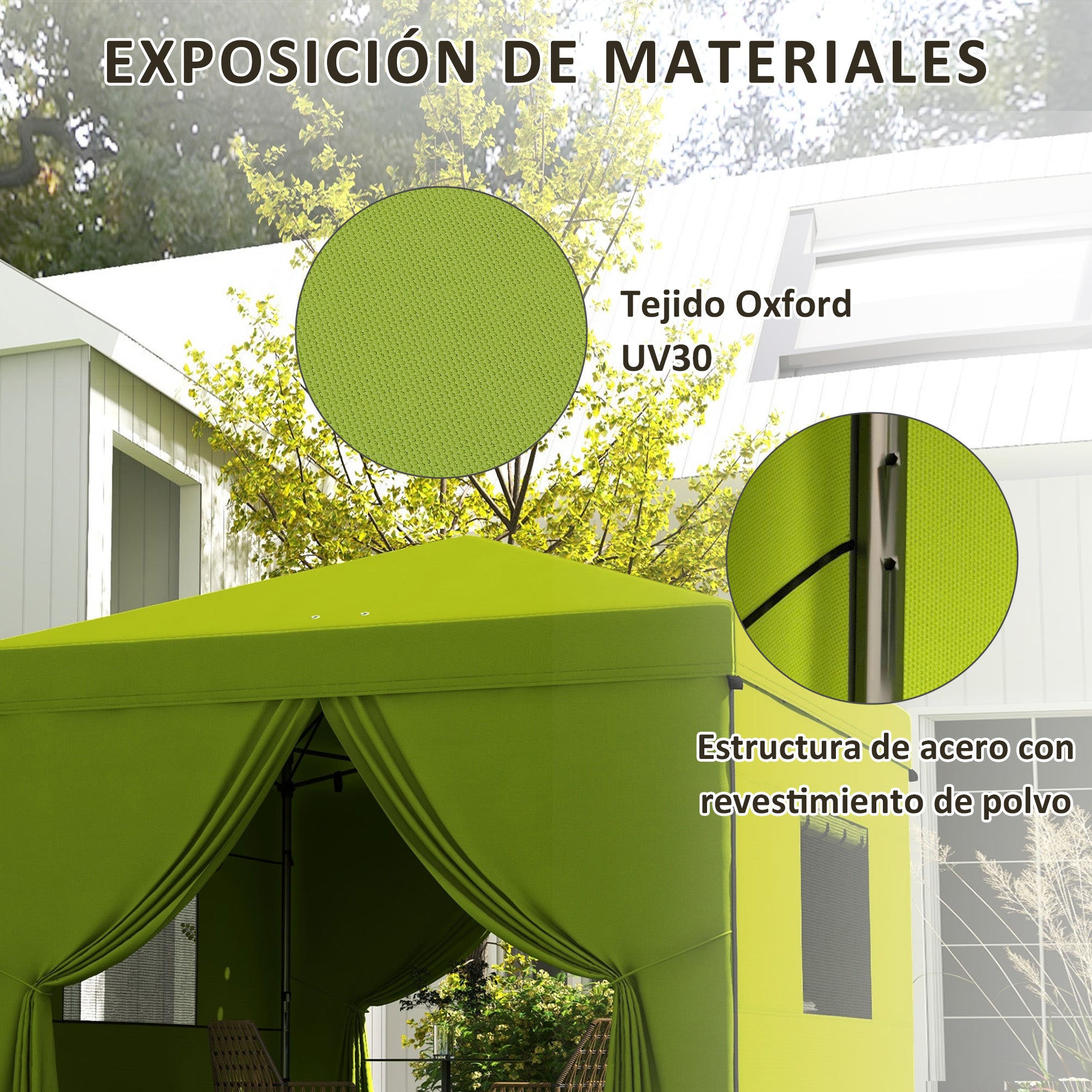 Pop-Up Foldable Tent 3x3 m Garden Gazebo with 4 Side Walls 2 Mesh Windows Adjustable Height Waterproof and Anti-UV Carrying Bag for Camping Parties Green