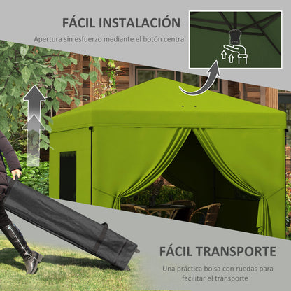 Pop-Up Foldable Tent 3x3 m Garden Gazebo with 4 Side Walls 2 Mesh Windows Adjustable Height Waterproof and Anti-UV Carrying Bag for Camping Parties Green