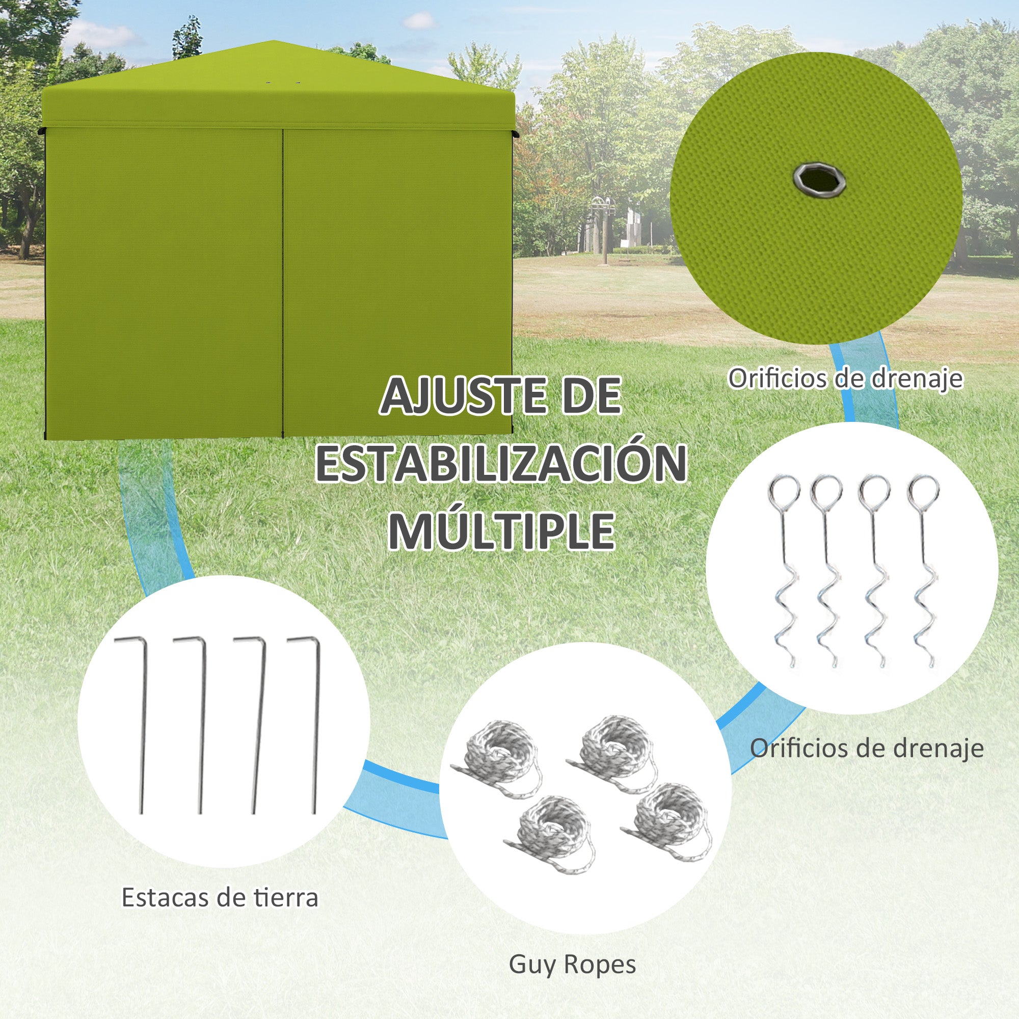 Pop-Up Foldable Tent 3x3 m Garden Gazebo with 4 Side Walls 2 Mesh Windows Adjustable Height Waterproof and Anti-UV Carrying Bag for Camping Parties Green