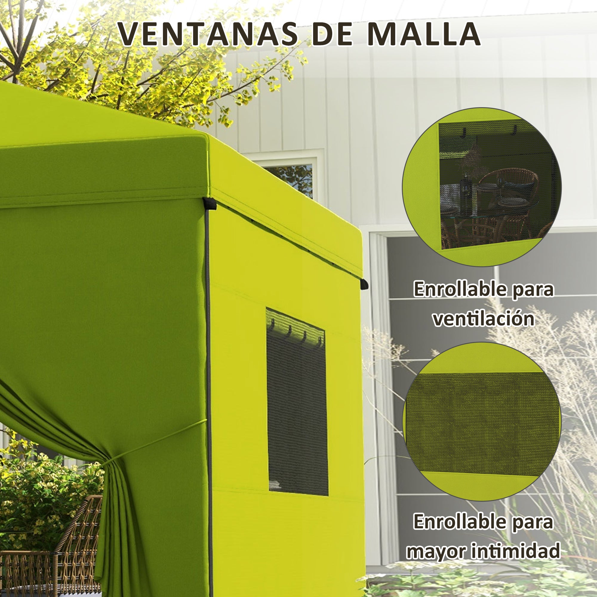 Pop-Up Foldable Tent 3x3 m Garden Gazebo with 4 Side Walls 2 Mesh Windows Adjustable Height Waterproof and Anti-UV Carrying Bag for Camping Parties Green