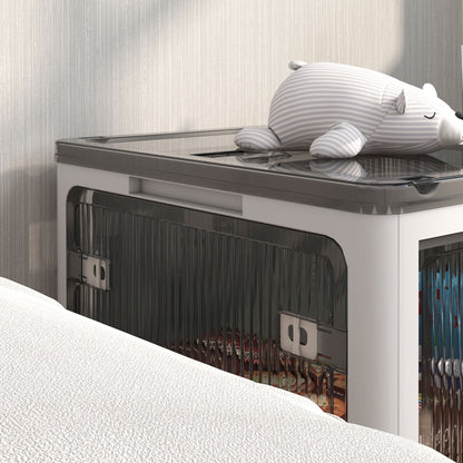 99L Plastic Foldable and Stackable Storage Box with Lid, 4 Wheels, 5-Sided Access, for Toys and Books, White