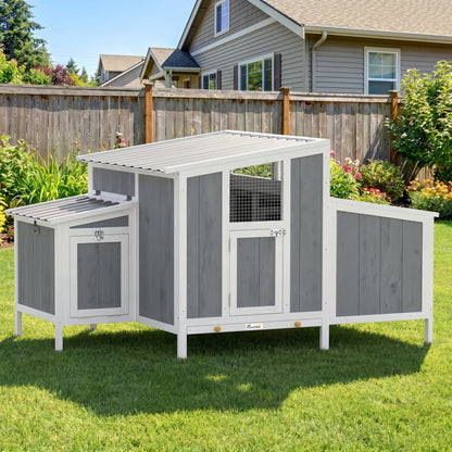 Wooden Chicken Coop with Run, 57.1 x 35.4 x 36.2 in — Elevated Weatherproof PET Roof, Lockable Doors, Nesting Box & Roosts for 3–4 Hens, Gray