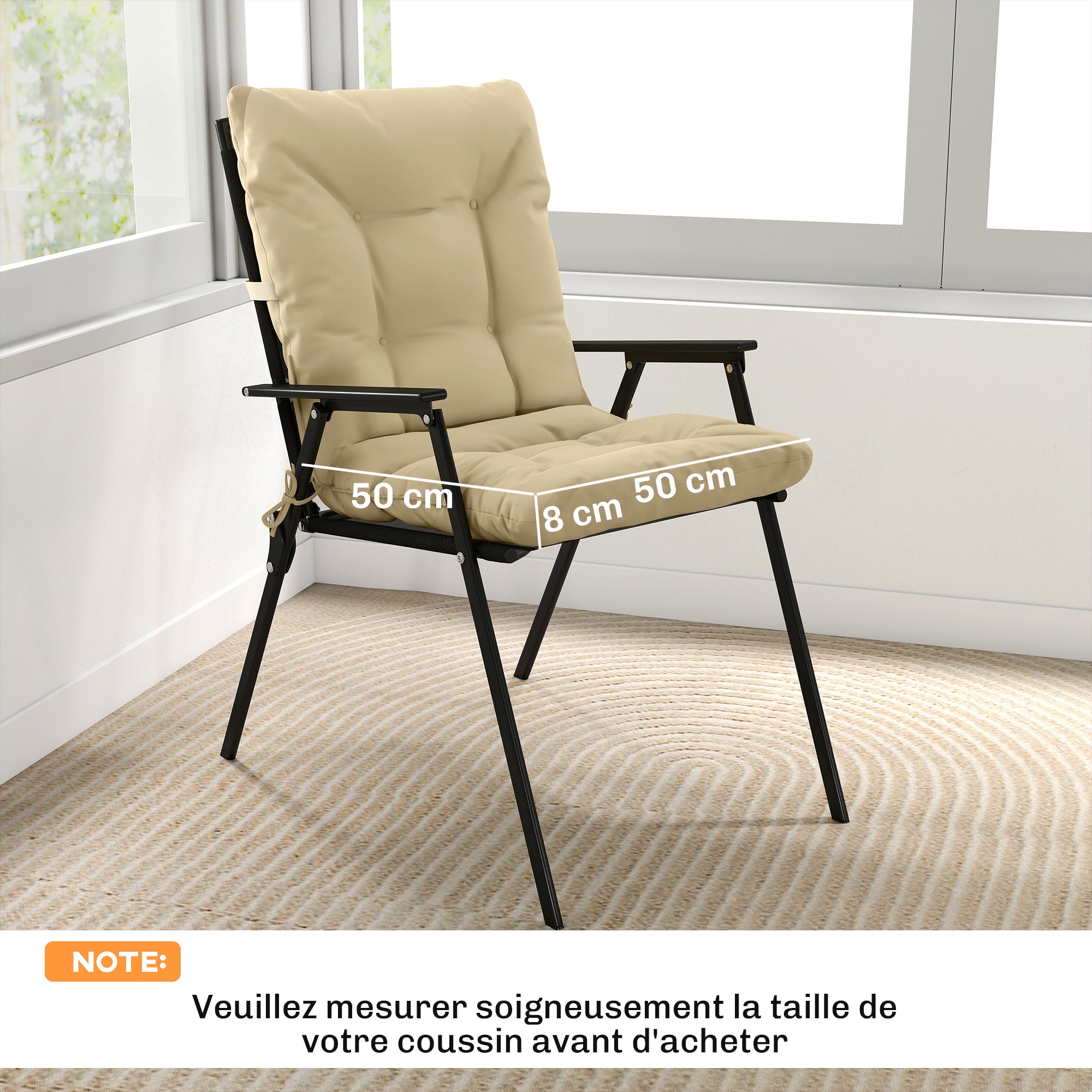 2-Pack Outdoor Chair Cushions with Ties, Indoor/Outdoor, 47.2 x 19.7 x 3.1 in, Beige