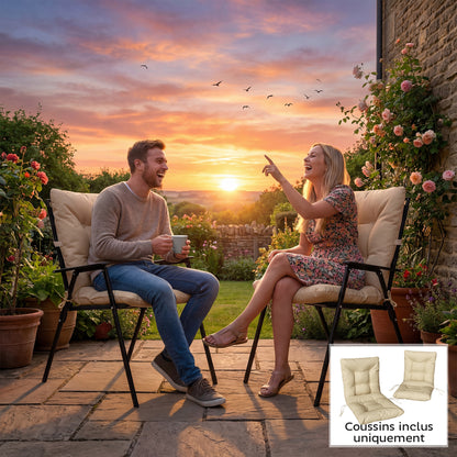 2-Pack Outdoor Chair Cushions with Ties, Indoor/Outdoor, 47.2 x 19.7 x 3.1 in, Beige